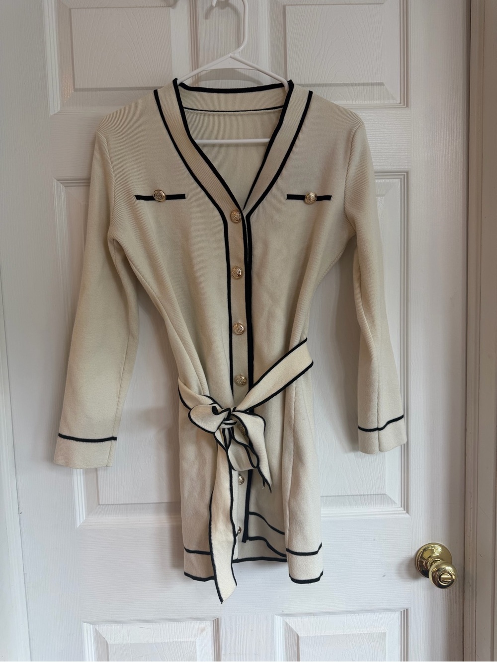 SHEIN Cream Mini Dress with Black Trim and Gold Buttons